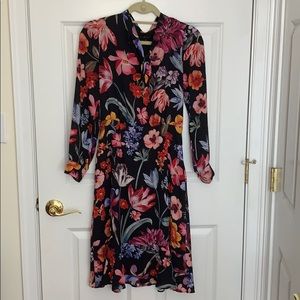 NWOT J.Crew Tie-neck Midnight Dutch Floral Dress